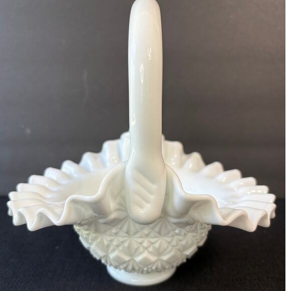 Fenton Other - Vintage Fenton Milk Glass Basket Ruffled Edge Wedding Basket